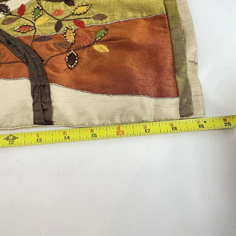 Pier 1 Tree of Life Beaded Throw Pillow Cover 19x12 Embroidered Autumn Fall